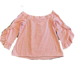 Cupio Off Shoulder Orange Stripe Ruffle Sleeve Top, Size XS NWT